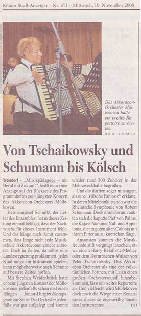 von tschaikowsky und Schumann bis Köln mit dem Akkordeonorchester Müllekoven